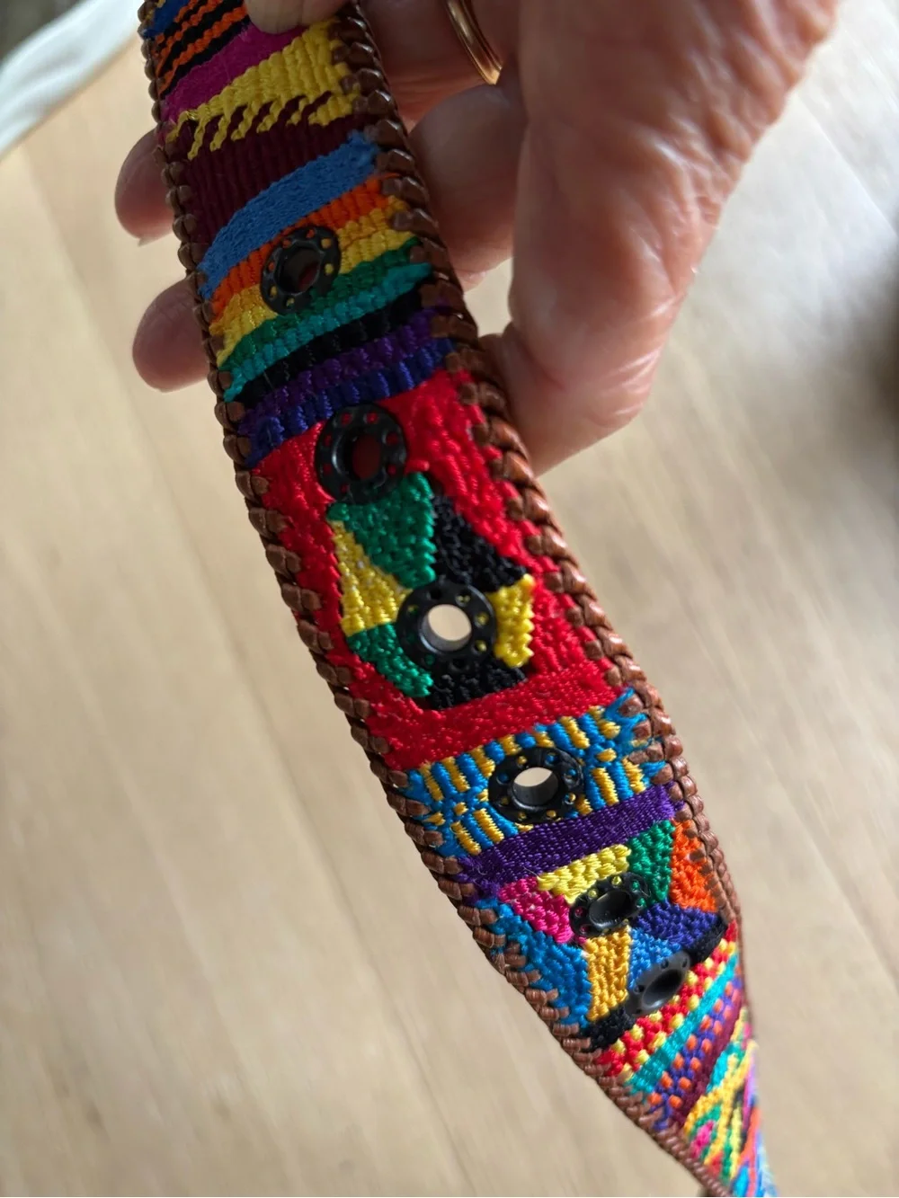 Handmade Guatemala Embroidered Textile Belt, Leather, Unisex, Artisan Vibrant 36
